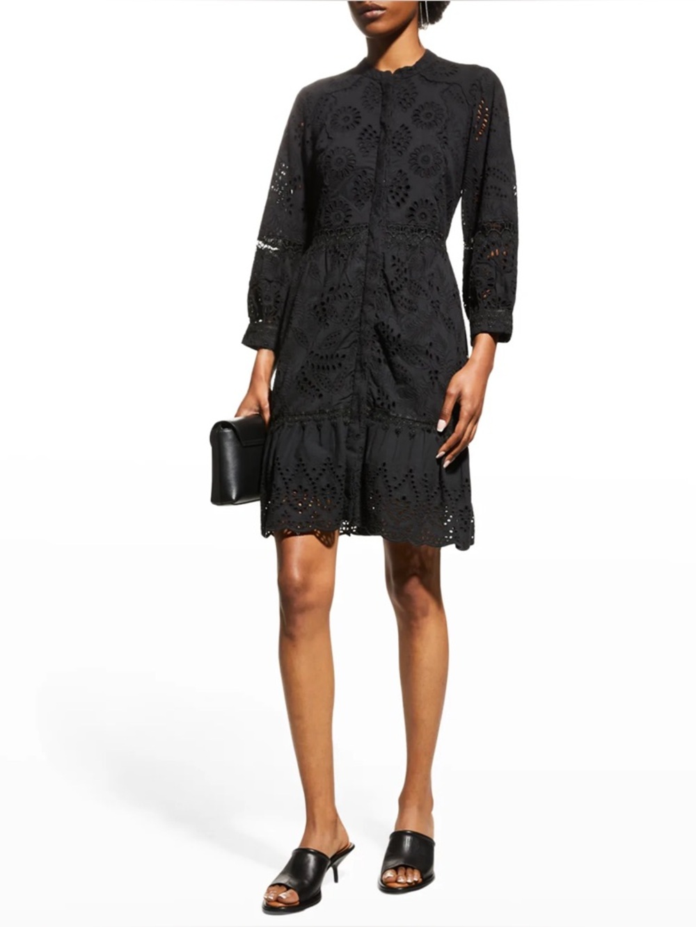 Kobi Halperin Hailey Black Eyelet Button Down Midi Dress Small